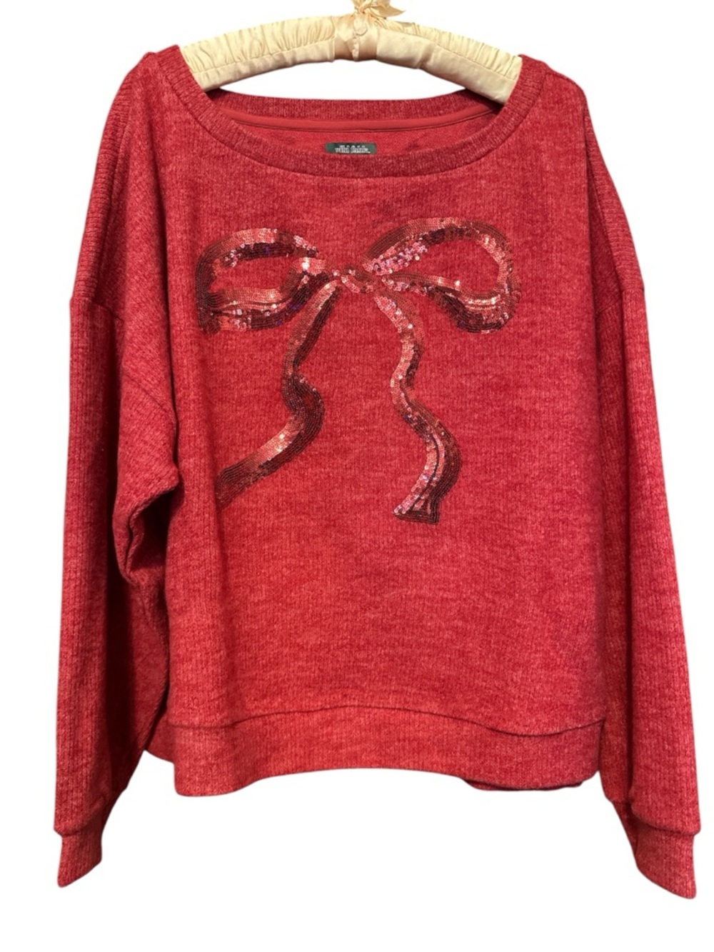 wild fable Red Sequin Bow Pullover Scoop-neck  Knit Sweater sz XXL